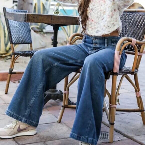 Free People Care Super Sweeper Wide Leg Flood Jeans - Picture 2 of 3